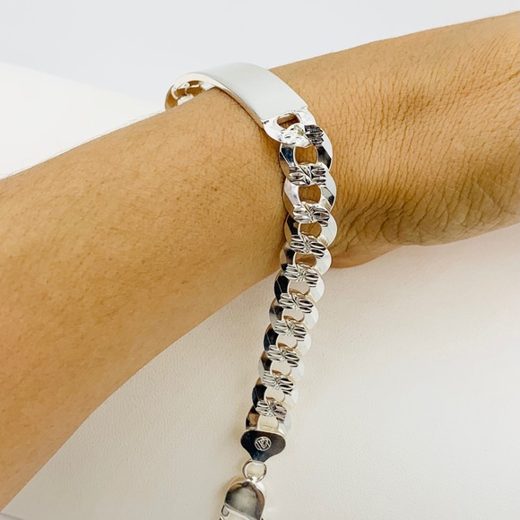 925 Sterling Silver Men’s Cuban Curb ID Bracelet 8